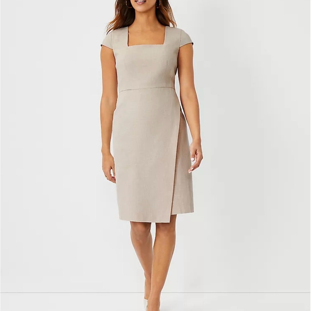 Ann Taylor Cream Sheath Dress with Flutter Cap Sleeves